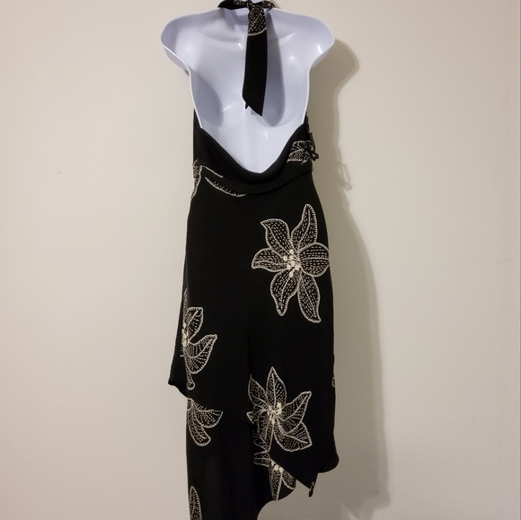 S.L FASHIONS BLACK FLORAL HALTER ASYMMETRICAL MIDI DRESS SIZE 10 - Picture 6 of 9